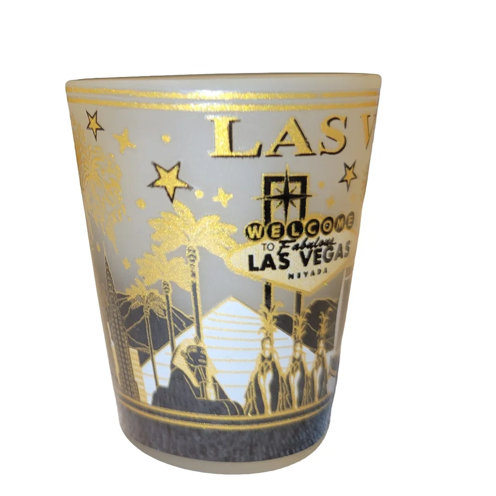 Las Vegas Black & Gold Skyline Shot Glass Souvenir Decor NWOT